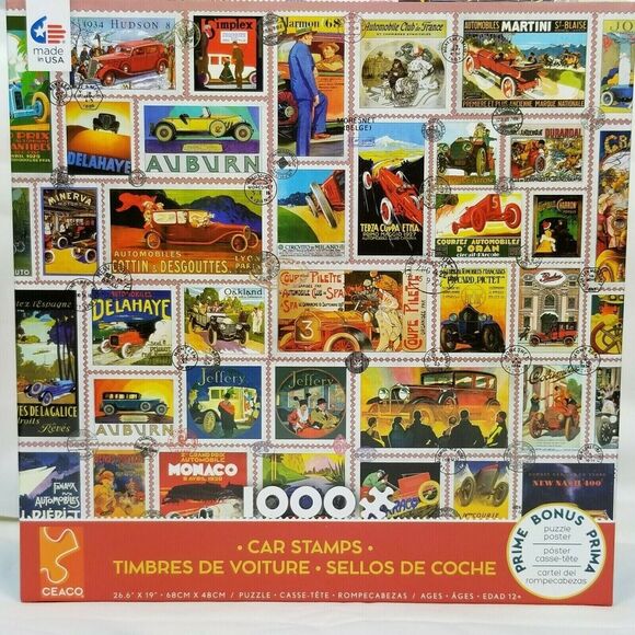 Ceaco Other - Ceaco Car Stamps Jigsaw Puzzle 1000 Pieces New With Poster USA Made